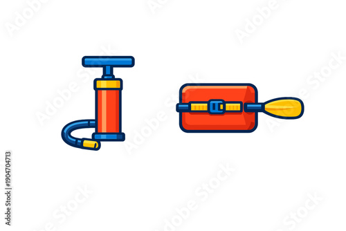 Inflatable boat pump and paddle tools for water sports and outdoor activities