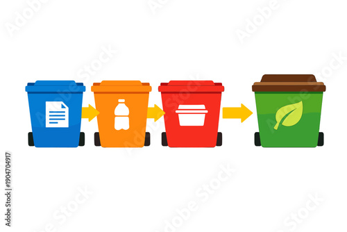 Sorting waste into different bins at a recycling center for proper disposal of materials like paper, plastic, and organic waste in an attempt to reduce environmental impact