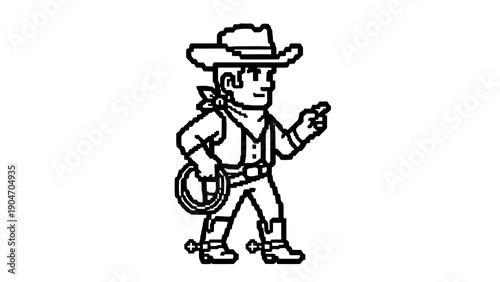 Cowboy character illustration with cowboy hat and lasso