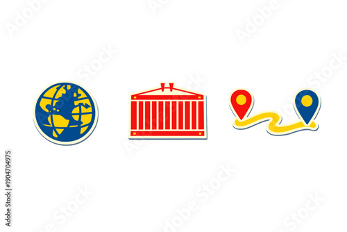 Exploring global connections through shipping and navigation symbols at a transport logistics company in a busy urban setting during daylight hours