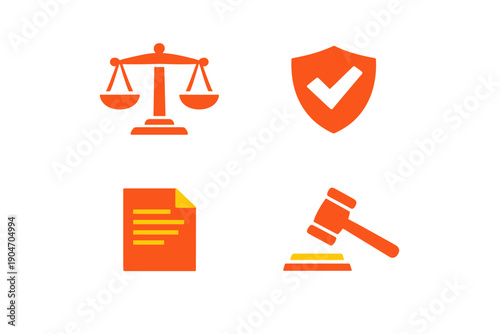 Symbols of law and justice are displayed together on a simple background showing tools used in the legal system for understanding rights and responsibilities