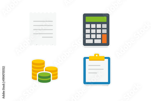 Tools used for budgeting and financial planning in a workspace setting with documents, calculator, and coins at different positions during the day