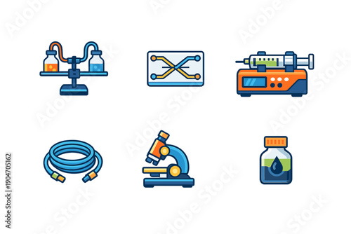 Laboratory tools and equipment on a flat surface showing various items used in scientific experiments and research