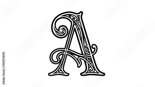Ornate letter a illustration on white background