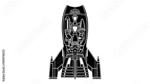 Futuristic spacecraft design with complex internal structure