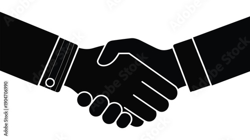 Business partnership handshake in modern black and white design symbolizing agreement trust cooperation and professional collaboration
