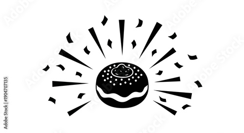 Black and white illustration of a hamburger explosion.