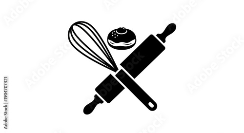 Baking Tools Whisk Rolling Pin Icon.