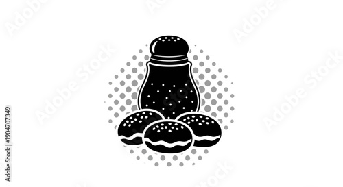 Black and white illustration of a salt shaker and cookies.