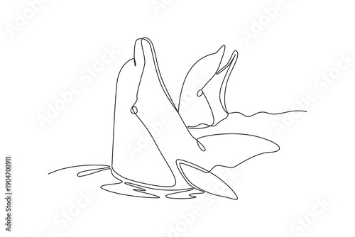 Playful Dolphin Jumping. Mammals Concept. Single line draw design Video 4k. Footage graphic illustration