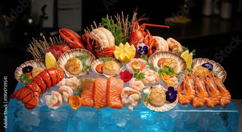 A delicious display of fresh fish at a healthy food market offers a gourmet meal selection for a festive holiday table
