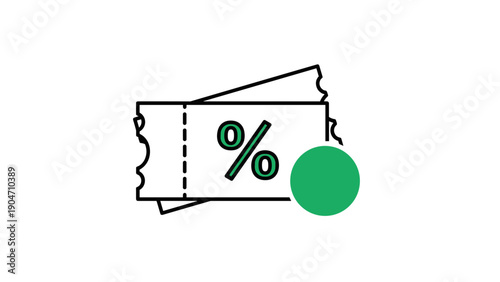 Discount Coupon Icon with Percentage Symbol and Green Notification Dot