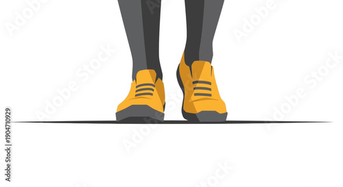 Low Section Vector Illustration of Runner's Legs in Yellow and Gray Athletic Shoes Standing on Starting Line. Fitness and Training Concept.