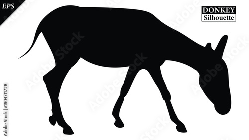 Silhouette of Donkey Animal Isolated on White Background, silhouette of a donkey on white, Simple donkey silhouette vector flat illustration design, different poses, rural life, hard work, livestock,