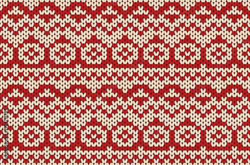 Native Indian-style knitted yarn pattern in red tones.