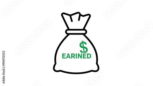 Bag Of Money With Dollar Sign And "Earned" Text