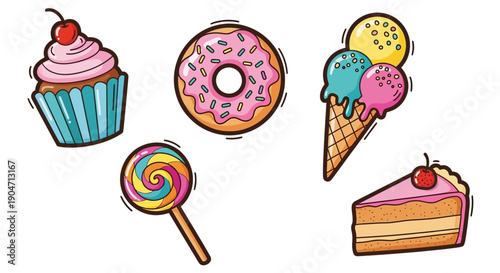 Colorful Desserts and Sweets Illustration.