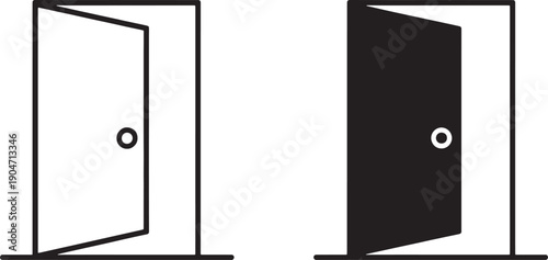 Two doors one open and one closed with handles