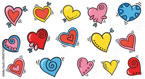 Colorful Hand Drawn Hearts Collection.