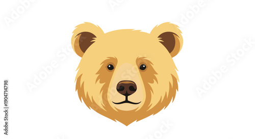 Close-up portrait of a grizzly bear's head with a friendly expression and detailed fur texture, rendered in a vector illustration style