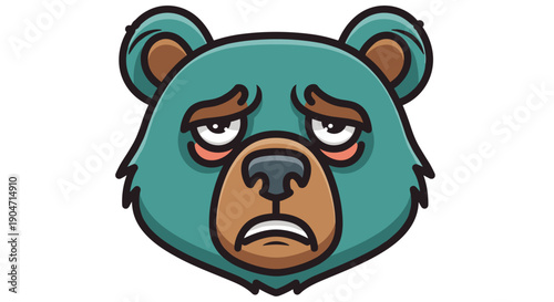 Sad turquoise bear illustration conveying feelings of melancholy and unhappiness