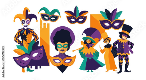 Colorful Mardi Gras Masks and Costumes.