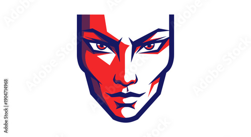 Striking Close-up Illustration of a Determined Face with Red and Blue Accents