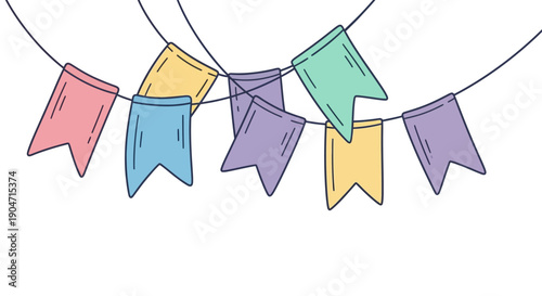 Colorful Pennant Flags on String.