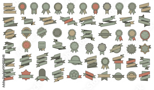 Set of 100 Vintage Ribbon and Starburst Label Elements Vector Collection