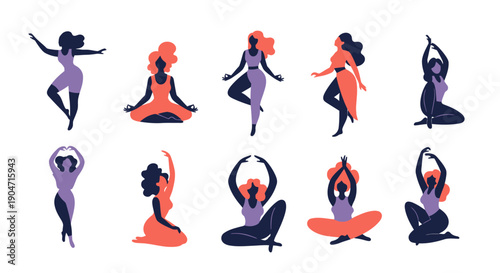 Diverse Women Practicing Yoga in Various Poses.