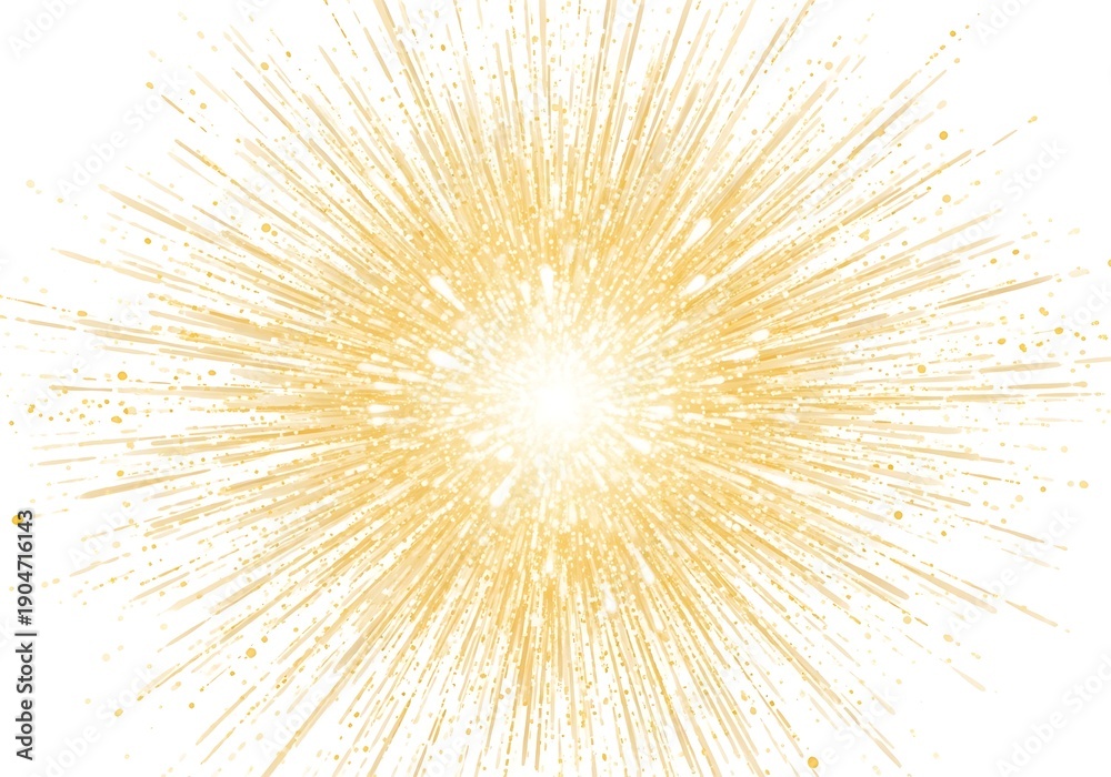 Obraz premium Golden starburst explosion with radiant light rays on a white background