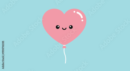 Pink Heart Shaped Balloon with Smiling Face.