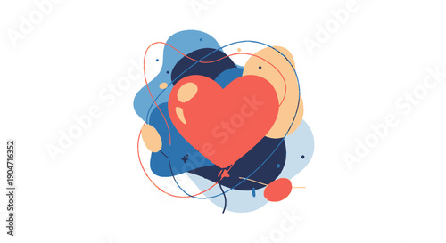 Red Heart Icon with Abstract Shapes.