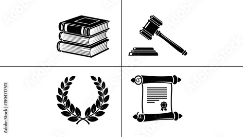 Set of Four Legal and Academic Icons