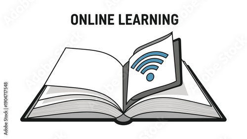 Open Book With Wi-Fi Symbol - Online Learning Concept