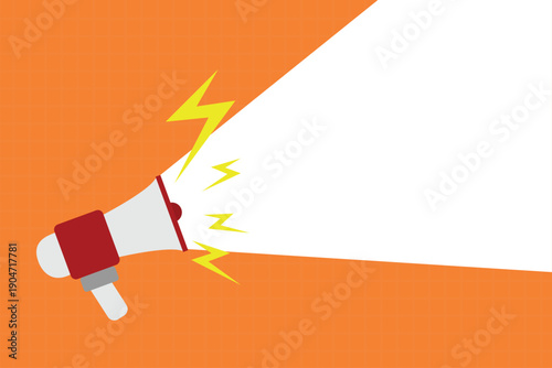 Announcement Mega phone. Bright banner with a megaphone.