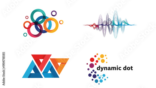 Four Abstract Geometric Designs Circles Soundwave Triangles and Dots