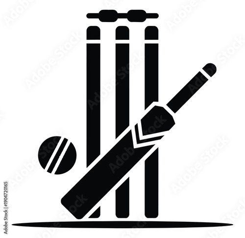 Cricket bat ball stump and bails icon representing sport equipment gameplay and cricket match concepts for design