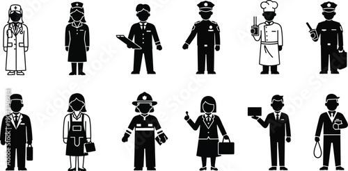 Occupational silhouettes of various professions