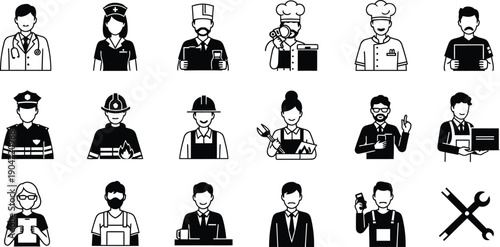 Collection of various professional cartoon characters