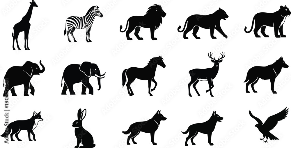 Obraz premium Silhouettes of various wild animals