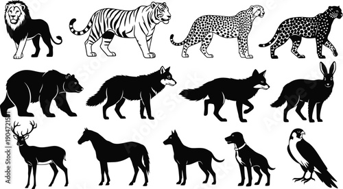 Silhouettes of various animals