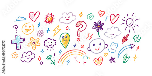 Colorful illustration of various heart icons and symbols in a playful arrangement Vector