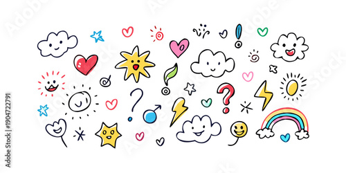 A vibrant collection of diverse emojis representing various objects and symbols. Vector