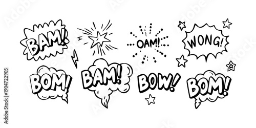 A collection of various comic book style sound effect speech bubbles. Vector