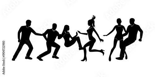 Group of people dancing together in a circle with joyful expressions Vector