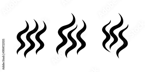 Three stylized, abstract, flame-like symbols arranged in a row. Vector