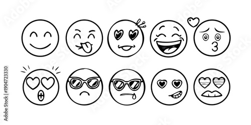 A collection of diverse emoticons expressing various emotions and states of mind Vector