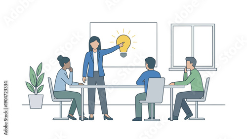 Businesswoman Presenting Idea to Diverse Team in Office