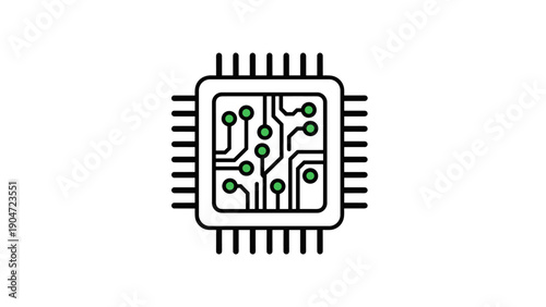Microchip With Green Circuits On White Background
